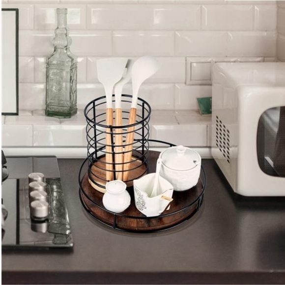 10 Inch Wood Lazy Susan Turntable for Table, Kitchen Rustic Brown Organizer - Picture 5 of 8